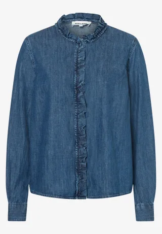 MORE & MORE - Jeansbluse mit Rüsche denim - Gr. - 40
