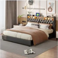 zebery Polsterbett LED Doppelbett 180x200cm Stauraumbett mit Ladefunktion (mit hydraulischer Stauraum,USB und Steckdose), Jugendbett mit LED-Beleuchtung,Schwarz,Kunstleder