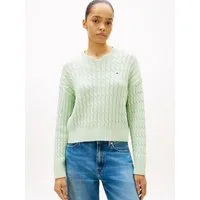 Tommy Hilfiger Strickpullover CO CABLE MID GG RLX LS V-NK SWT mit Zopfmuster