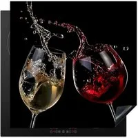 MuchoWow Herd-Abdeckplatte Rotwein - Weißwein - Glas - Schwarz, Vinyl, (1 tlg), Cerankochfeld Abdeckung, Herd Abdeckplatten Vinyl, 58x59 cm