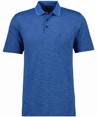 RAGMAN - Softknit-Polo gestreift, Flammdesign blau-melange - Gr. - XXL