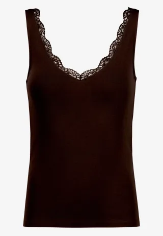 zero - Trägertop mit Spitzenkante chocolate plum - Gr. - 44