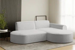 Ecksofa Designersofa BONDY in Stoff Ascot Grau Ottomane Rechts