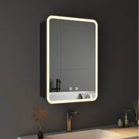 WDWRITTI Spiegelschrank mit beleuchtung 3Lichtmodi Dimmbar Badezimmerspiegelschrank LED 50x70 (LED Wandschrank Hängeschrank Schwarz 1 türig, Speicherfunktion, Doppelseitiger Spiegel) Soft-Close-Funktion, IP44, mit Netzstecker