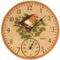 Smart Garden Wanduhr Wanduhr mit Vogelmotiv 30 cm mit Thermometer, Gartenuhr