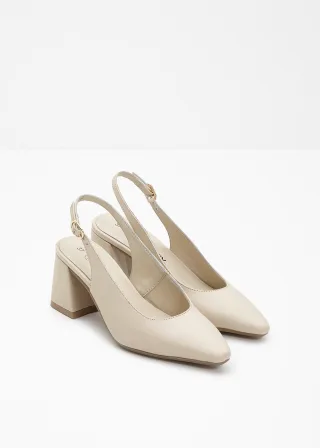 bonprix Slingpumps aus Leder, beige, Gr.37, Eleganter Sling Pumps aus Leder, aus Nappaleder