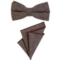 DonDon Fliege DonDon Herren Fliege und Einstecktuch aus Baumwolle (Packung, 2-St) bereits gebunden, Tweed-Look, 2er Set