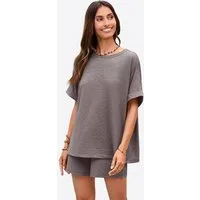 Imily Bela Hausanzug Damen 2-teilige Lounge-Sets (Set, 2 tlg., Oversized Kurzarm-T-Shirts + Shorts mit Kordelzug) einfarbig