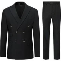 Allthemen Anzug (2 tlg) mit spitzem Revers Herrenanzug Zweireihiger Hochzeitsanzug Slim Fit