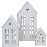 Grafelstein Kerzenlaterne 3tlg. Laterne HERZENSHAUS weiß Haus Metall Lichterhaus mit Herzausschn