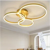 ZMH LED Deckenleuchte Dimmbar Schwarz/Gold Ringe Deckenlampe Modern 46/74W Wohnzimmer, Augenschutz, Einfache Installtion, LED fest integriert, 3000-6500K, Metall aus Acryl Schlafzimmerlampe mit Fernbedienung