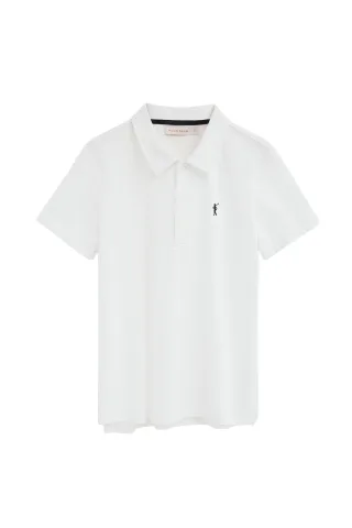 Poloshirt weiß aus T-Shirt-Stoff mit Rigby Go Stickerei