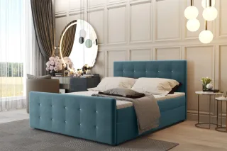 Boxspringbett Schlafzimmerbett CARLOS 140x220cm Stoff Soro Türkis inkl.Bettka...