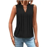 DEBAIJIA Kurzweste Damen Tank Top Plissee V-Ausschnitt Ärmellos T-Shirt Sommer Elegant