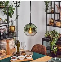 hofstein Hängeleuchte Hängelampe aus Metall/Glas in Schwarz/Grün/Klar, Pendelleuchte im Retro/Vintage-Design (Schirm Ø 20 cm), 1 x E27