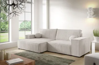Ecksofa Schlafsofa CORUNIA XS Stoff Poso Altweiß Ottomane Links
