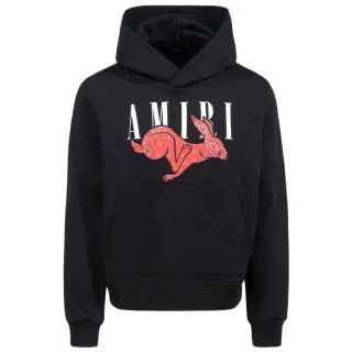 Amiri CNY Rabbit Logo Schwarzer Kapuzenpullover