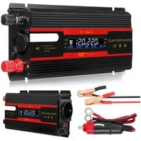 TWUFY Spannungswandler Reiner Sinus Inverter Wechselrichter DC 12V/24V auf AC 220V, (Spannungswandler 1 AC Steckdose & 2 USB Port Stromwandler mit Alligatorclip Zigarettenanzünder Stecker Power Inverter, 700W/2000W), für Auto KFZ Wohnwagen LKW, Rot