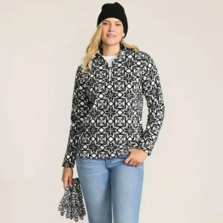 Gemusterter Fleece-Pullover mit Reißverschluss, Damen,  Schwarz, Polyester, by Lands' End