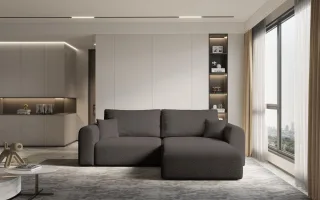 Ecksofa Sofa FLAVIO mit Schlaffunktion Stoff Abriamo Braun Ottomane Rechts