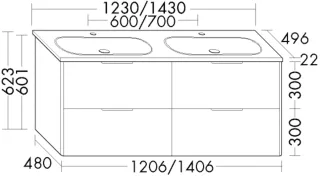 Burgbad Keramik-Waschtisch+Waschtischunterschrank Oteo Eiche Dekor Caramel/Alpinweiss SHLY143F7557C0001