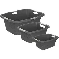 ROTHO Wäschewanne Flowers Wäschekorbset 3 tlg. 12l 25l 50l, Kunststoff (PP) BPA-frei (Wäschewannenset, Set 3-tlg), belastbare Tragegriffe