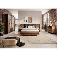 Lomadox Schlafzimmer-Set MEZZANA-167, (Spar-Set, 5-tlg., Kleiderschrank Bettgestell Lattenrost Nachttische Kommode), 160x200cm, mit aufklappbarem Lattenrost & Beleuchtung
