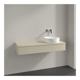Villeroy und Boch Antao Waschtisch-Unterschrank K12150HJ 120x19x50cm, Hahnloch, Waschbeckenplattenfarbe Lack, silk grey matt lacquer