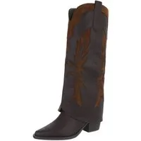 Ital-Design Hochwertige Damen-Stiefel mit kunstvollem Design für Alltag Westernstiefel (90755962) Blockabsatz Stiefel in Dunkelbraun