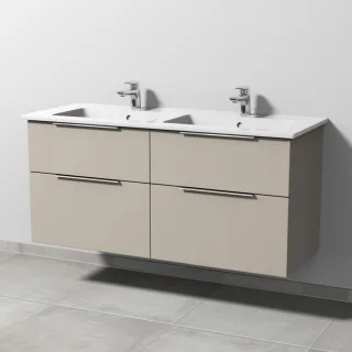 Sanipa 3way Keramik-Set Venticello Keramik-Doppelwaschtisch und Unterbau mit 4 Auszügen, Kaschmir-Ma UP3281U