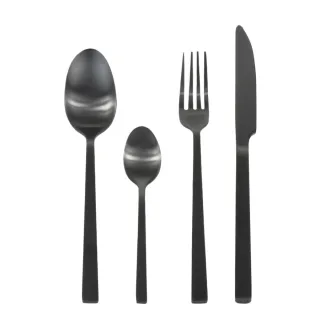 Besteckset Camping 16-teilig Metall schwarz matt 16 Teile | Berger Besteckset Vanlife Outdoor Geschirr spülmaschinenfest für Wohnmobil & Camper.