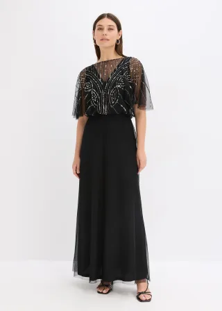 bonprix Maxikleid aus feinem Tüll mit Paillettenstickerei, schwarz, Gr.36, Klassisch und feminin: Abendkleid in Maxi-Länge aus feinem Tüll mit Paillettenstickerei