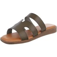 Ital-Design Damen Sandale mit breiten Riemen und bequemer Innensohle Pantolette (91409313) Keilabsatz/Wedge Pantoletten in Khaki