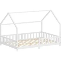 ML-DESIGN Spielbett Hausbett Kinderbett inkl. Lattenrost kreativ Bodenbett für Kinder, Abenteuerbett zum Spielen mit Rausfallschutz Kiefer Weiß Himmelbett