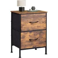WLIVE Kommode Nachttisch mit 2 Stoffschubladen, 40×30×63 cm, Braun/Schwarz/Weiß (1 St), Beistelltisch mit Metallrahmen & Holzplatte, verstellbare Füße