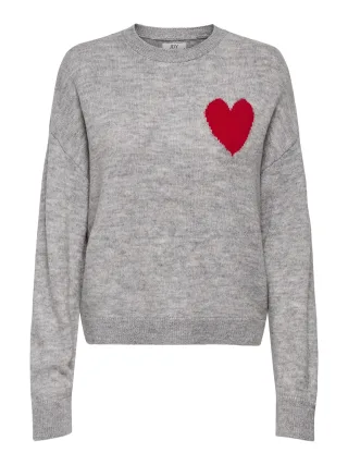 JDY - JDYVITTORIA L/S HEART PULLOVER KNT Light Grey Melange - Gr. - XS