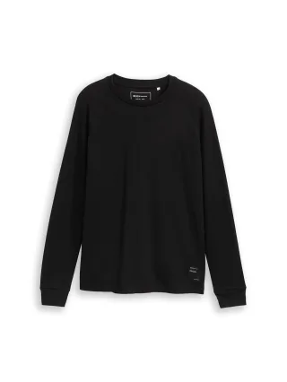 Denim Tom Tailor - Langarmshirt mit Waffelstruktur black - Gr. - S