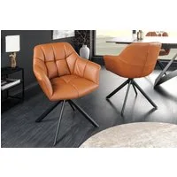 riess-ambiente Polsterstuhl PAPILLON cognac/schwarz – Echtleder, mit Armlehne, Metall (Einzelartikel, 1 St), 180° drehbar & automatischer Rückführung – ideal für Esszimmer & Büro