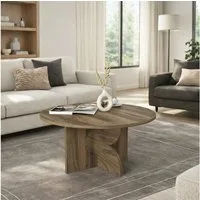 moebel17 Couchtisch moebel17 Couchtisch rund 75 cm Travertin-Optik Beige Wohnzimmertisch (Einzelmöbel, 1-St., Besteht aus 1 Couchtisch), Pflegeleichte Oberfläche, Granitoptik