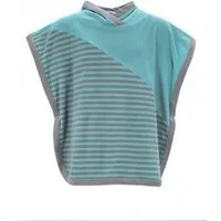 Vossen Badeponcho Schwimmponcho „De Luxe“, Blau und Grau, Onesize, Kapuze, Knöpfe, mit Kapuze, saugstark, weich, pflegeleicht, mit Druckknöpfen