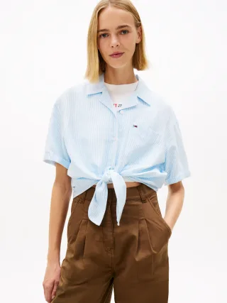 Tommy Jeans (PVH Group) - TJW TIE FRONT LINEN SHIRT Light Powdery Blue - Gr. - M