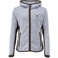 OS Trachten Strickfleecejacke Zumgu Outdoorjacke mit Kapuze mit Kontrastfutter und Hirsch-Stickerei
