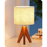 EDISHINE Nachttischlampe Vintage Tischlampe Holz mit Stoffschirm, inkl. Leuchtmittel, LED wechselbar, Warmweiß, Lampenschirm aus Leinen, für Deko, Schlafzimmer, Wohnzimmer