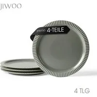 JIWOO Teller 4er Ø25,4cm, Steakteller Salatteller Pastateller Dessertteller Plate, (4 St), Keramik Hochwertiges Tellerset Grau Mikrowellen spülmaschinenfest