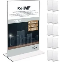HMF Bilderrahmen Acryl Tischaufsteller DIN A6, Doppelseitiger, für 1 Bilder (10 St), T-Ständer Aufsteller 10 Stück Hochformat, Glasklar
