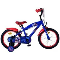 Volare Kinderfahrrad Turbo Crew Jungen 16 Zoll Blau Rot mit zwei Handbremsen, Kinderfahrrad, Jungenfahrrad, abnehmbare Stützräder, Luftreifen