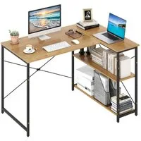 COSTWAY Eckschreibtisch, L-förmiger Schreibtisch mit regal, holz, natur