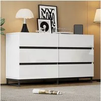 Merax Sideboard hochglanz Wohnzimmerschrank in Weiß-Schwarz (1 St., Anrichte Buffetschrank), Kommode mit 6 Schubladen, Metallbeine & Stauraum, 140x39,5x78,5cm