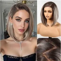 LuxusKollektion Kunsthaarperücke Perücke Lace Front HD synthetisch 25cm Bob 13x6 Spitze Aschblond