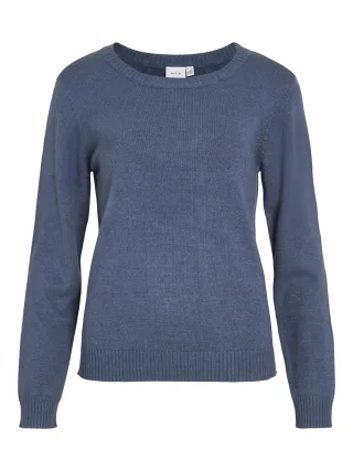 VILA - VIRIL O-NECK L/S KNIT TOP - NOOS Vintage Indigo - Gr. - S